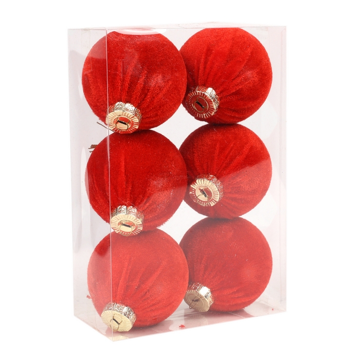 Set globuri de craciun, GLOBAL CHRISTMAS, 6 buc, 8cm, Rosu, PVC