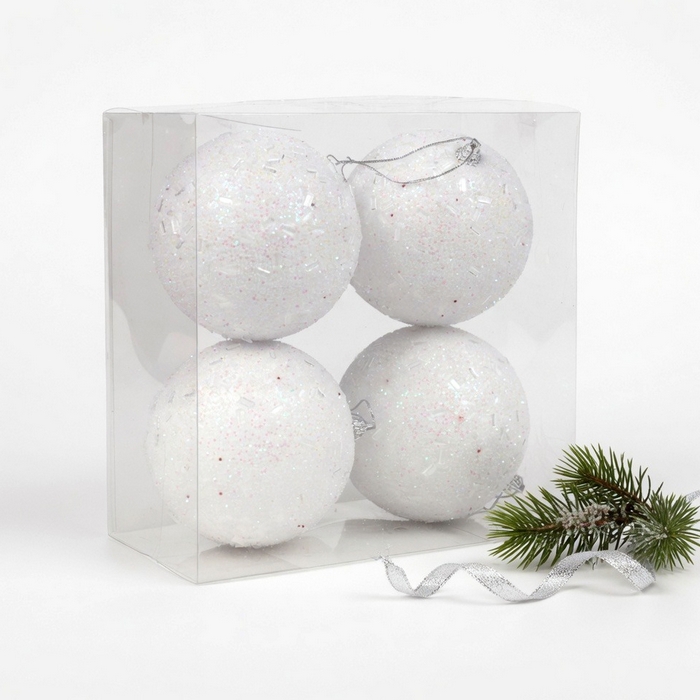 Set globuri de craciun, GLOBAL CHRISTMAS, 6 buc, 15 cm, Alb, PVC