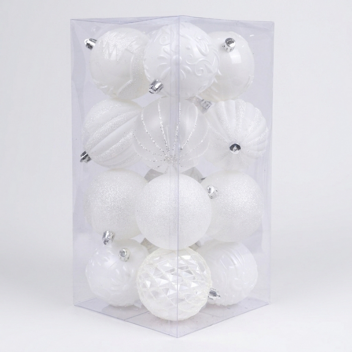 Set of christmas balls, GLOBAL CHRISTMAS, 16 pcs, 8 cm, White, Plastic