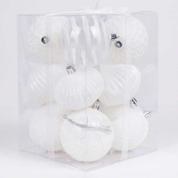 Set of christmas balls, GLOBAL CHRISTMAS, 12 pcs, 8cm, White, Plastic