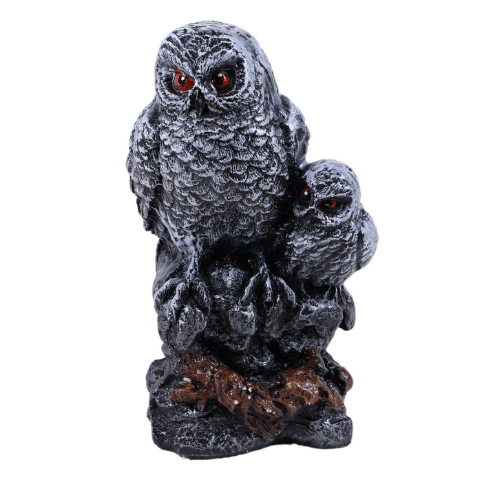 Figurina gradina familie de bufnita, ORIENS, Maro, Gips