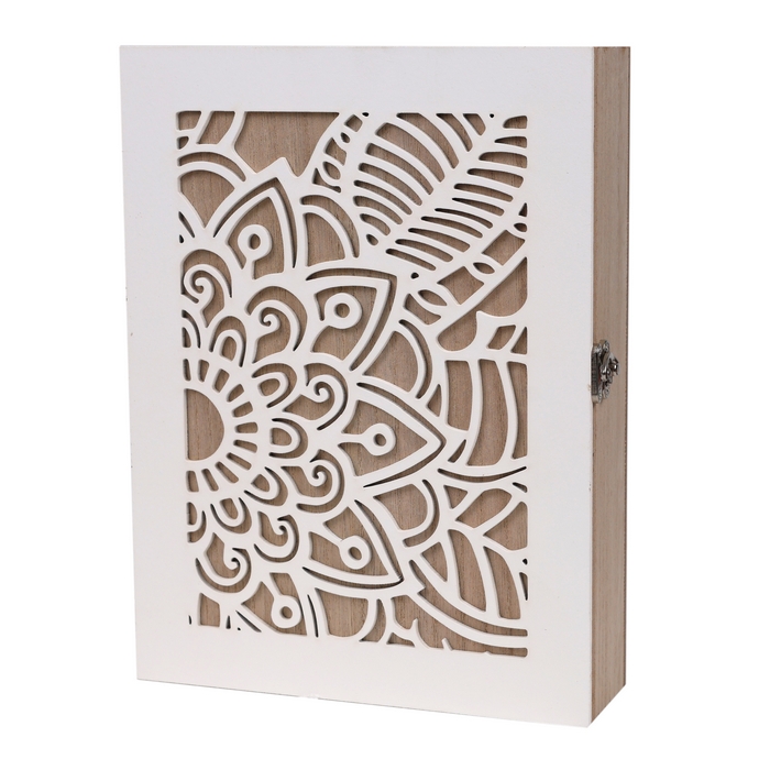 Suport chei, GS, Lemn/Metal, 19.5x26x5.5 cm, alb/crem