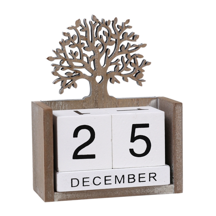 Calendar de masa, GS, Lemn, 9x11.5x4 cm, Gri/Alb