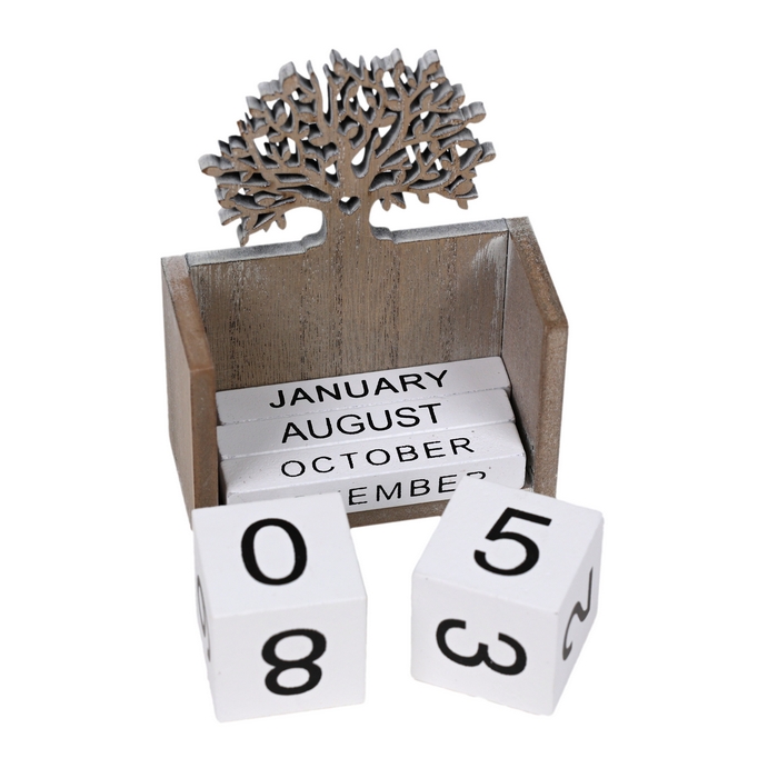 Calendar de masa, GS, Lemn, 9x11.5x4 cm, Gri/Alb