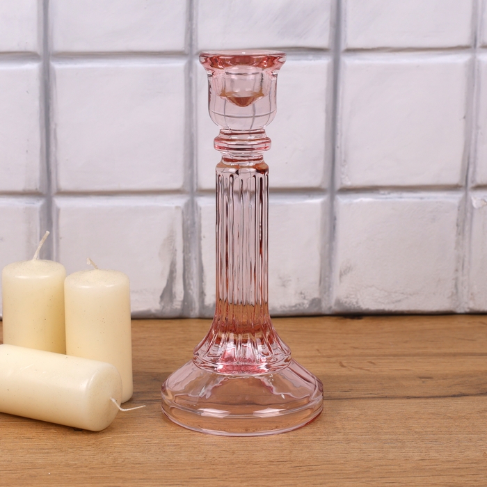 Candlestick, GS, Glass, Pink, L