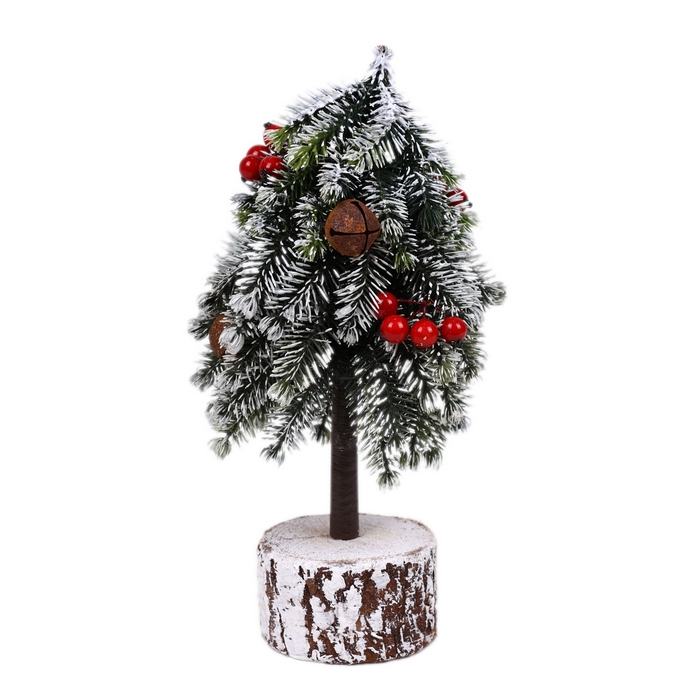 Brad de craciun decorativ, GLOBAL CHRISTMAS, 15 cm, Alb/Verde, PE, Inzapezit, Pomusoare