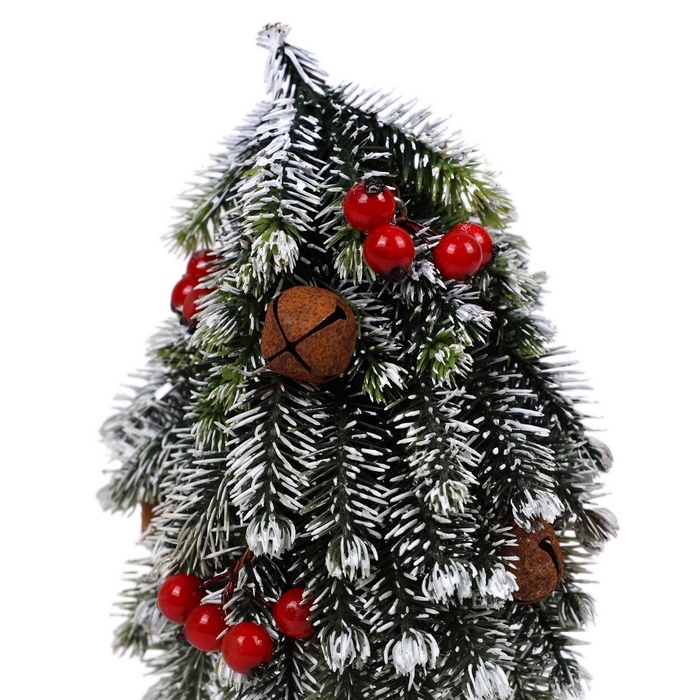 Brad de craciun decorativ, GLOBAL CHRISTMAS, 15 cm, Alb/Verde, PE, Inzapezit, Pomusoare