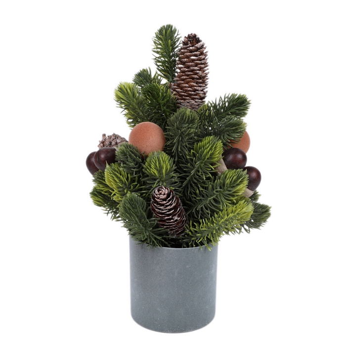 Brad de craciun decorativ, GLOBAL CHRISTMAS, 33 cm, Verde, PE, Conuri/Pomușoare/Globuri