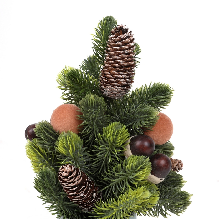 Brad de craciun decorativ, GLOBAL CHRISTMAS, 33 cm, Verde, PE, Conuri/Pomușoare/Globuri