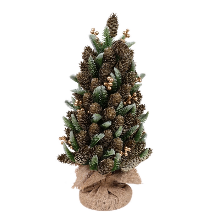 Brad de craciun decorativ, GLOBAL CHRISTMAS, 42cm, PE, Verde, Conuri si Pomusoare