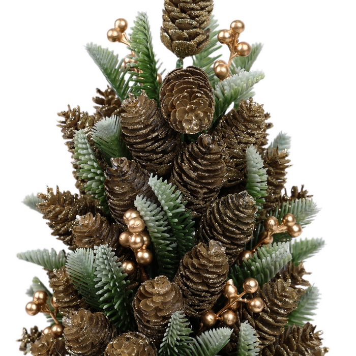 Brad de craciun decorativ, GLOBAL CHRISTMAS, 42cm, PE, Verde, Conuri si Pomusoare