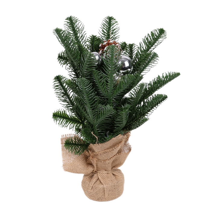 Brad de craciun decorativ, GLOBAL CHRISTMAS, 30 cm, PE, Verde, Conuri/Globuri