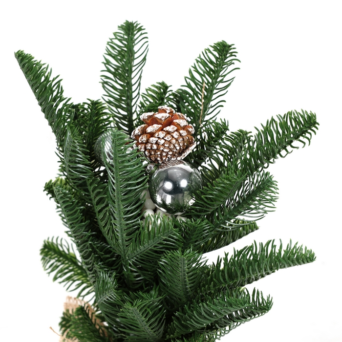 Brad de craciun decorativ, GLOBAL CHRISTMAS, 30 cm, PE, Verde, Conuri/Globuri