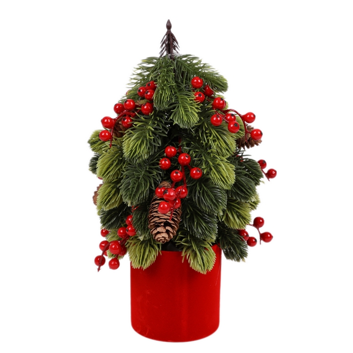 Brad de craciun decorativ, GLOBAL CHRISTMAS, 33 cm, PE, Verde, Conuri si Pomusoare