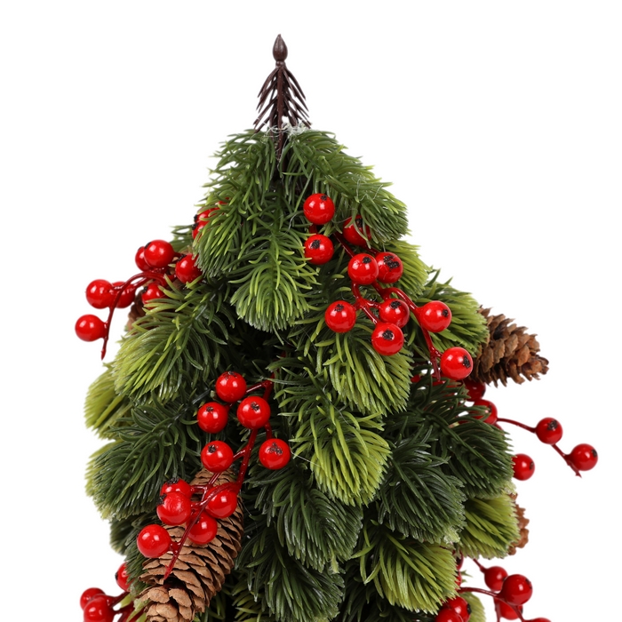 Brad de craciun decorativ, GLOBAL CHRISTMAS, 33 cm, PE, Verde, Conuri si Pomusoare
