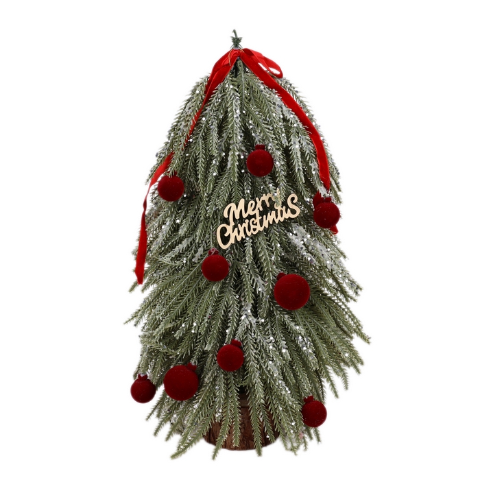 Brad de craciun decorativ, GLOBAL CHRISTMAS, 45 cm, PE, Rosu/Verde, Cu glob