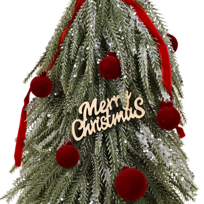 Brad de craciun decorativ, GLOBAL CHRISTMAS, 45 cm, PE, Rosu/Verde, Cu glob