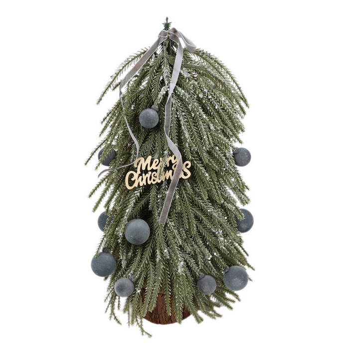 Brad de craciun decorativ, GLOBAL CHRISTMAS, 45 cm, PE, Gri/Verde, Cu glob