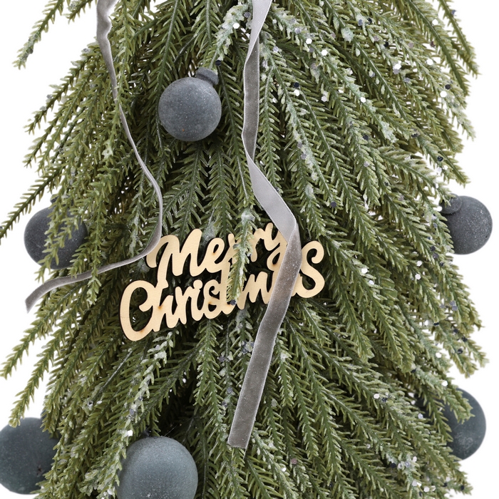 Brad de craciun decorativ, GLOBAL CHRISTMAS, 45 cm, PE, Gri/Verde, Cu glob