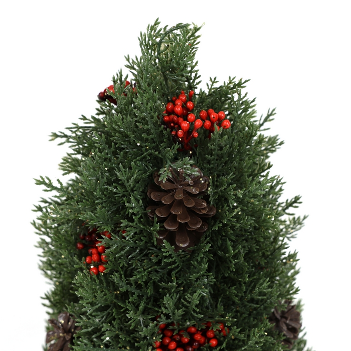 Brad de craciun decorativ, GLOBAL CHRISTMAS, 32 cm, PE, Rosu/Verde, Conuri si Pomusoare