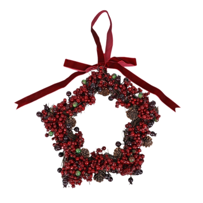 Coronita de craciun, GLOBAL CHRISTMAS, 28X28X5.5 cm, Rosu, Conuri/Pomușoare/Globuri, PE