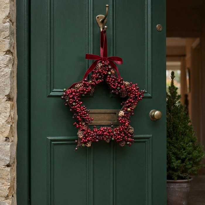 Coronita de craciun, GLOBAL CHRISTMAS, 37x37x5.5 cm, Rosu, Conuri/Pomușoare/Globuri, PE