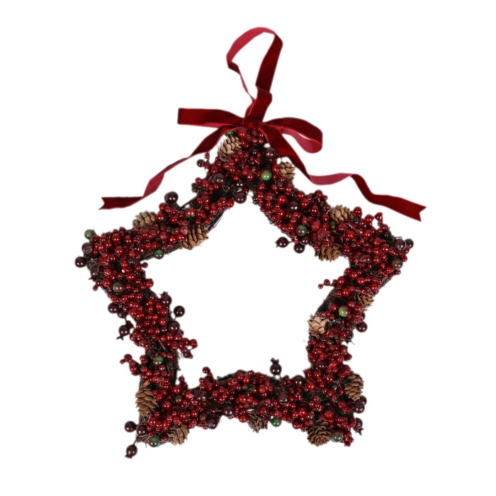 Coronita de craciun, GLOBAL CHRISTMAS, 37x37x5.5 cm, Rosu, Conuri/Pomușoare/Globuri, PE