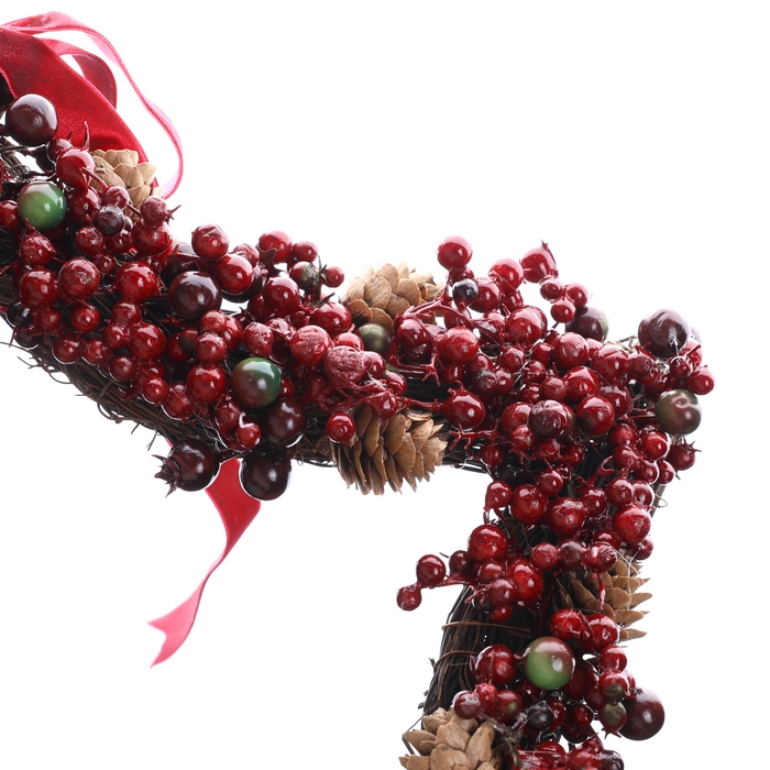 Coronita de craciun, GLOBAL CHRISTMAS, 37x37x5.5 cm, Rosu, Conuri/Pomușoare/Globuri, PE