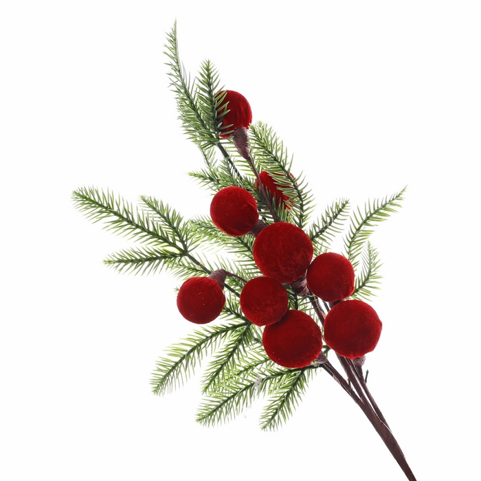 Christmas branch, GLOBAL CHRISTMAS, fir/cones/berries, 72cm, Green/Red