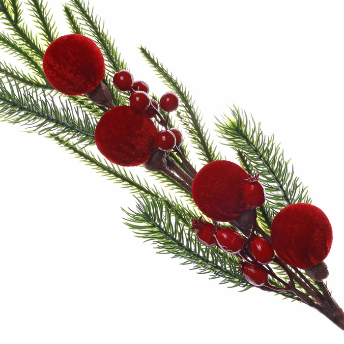 Christmas branch, GLOBAL CHRISTMAS, fir/cones/berries, 74cm, Green/Red