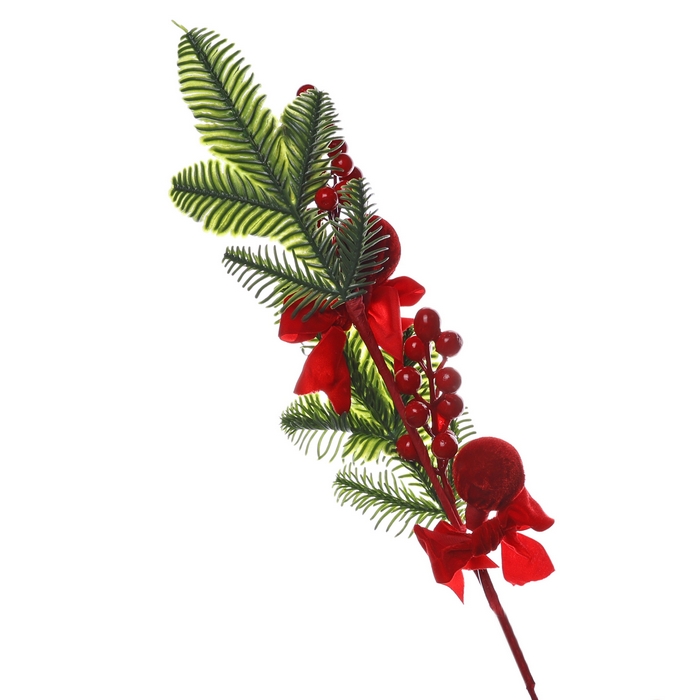 Christmas branch, GLOBAL CHRISTMAS, fir/cones/berries, 65 cm, Green/Red