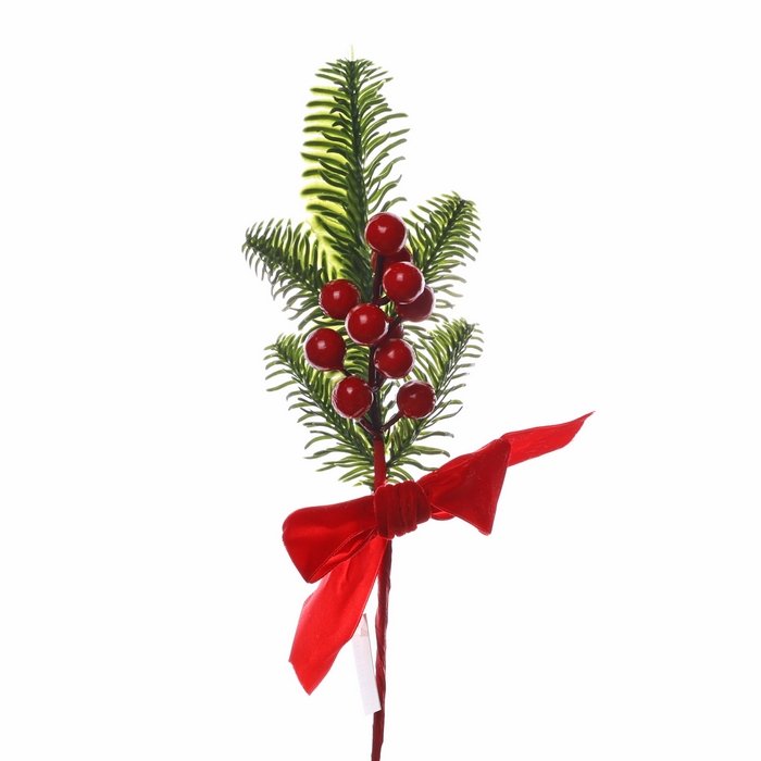 Christmas branch, GLOBAL CHRISTMAS, fir/cones/berries, 35 cm, Green/Red