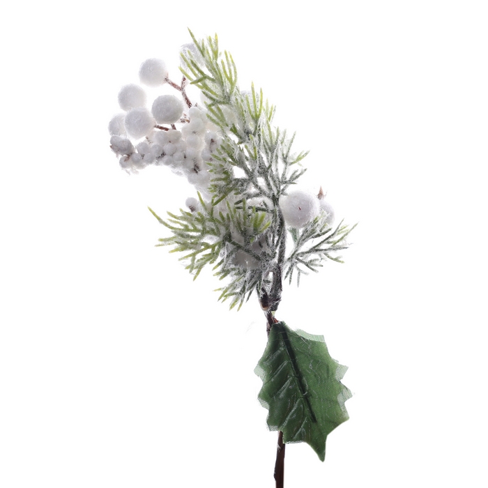 Christmas branch, GLOBAL CHRISTMAS, 25 cm, White/Green, Berries