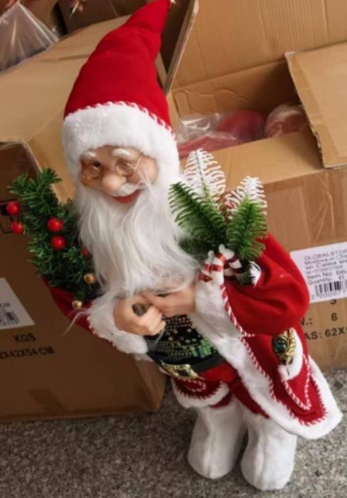Mos craciun, GLOBAL CHRISTMAS, 60 cm, Alb/Rosu, Textil/Plastic