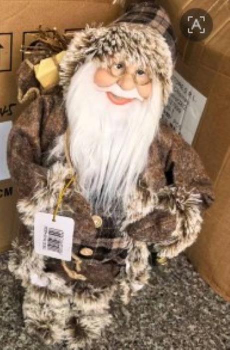 Mos craciun, GLOBAL CHRISTMAS, 45 cm, Alb/Maro, Textil/Plastic