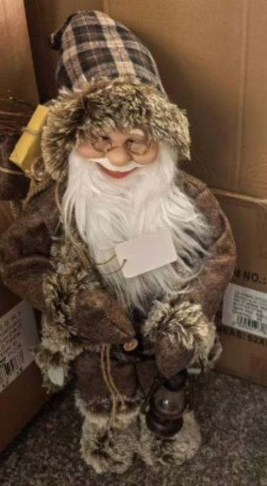 Mos craciun, GLOBAL CHRISTMAS, 60 cm, Alb/Maro, Textil/Plastic