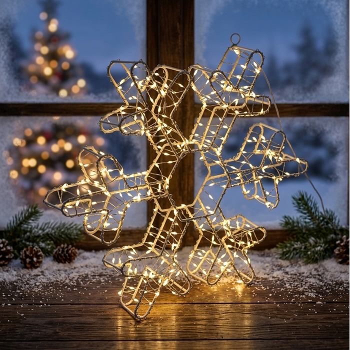 Светодиодная фигурка хлопья, GLOBAL CHRISTMAS, Золотистый, 60cm, Теплый Свет, Металл/Ткань