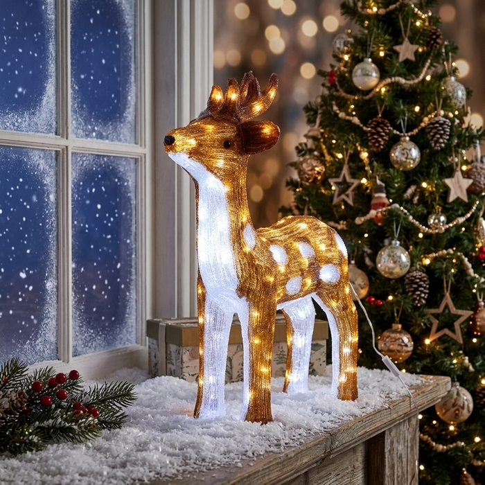 Декоративный олень, GLOBAL CHRISTMAS, 60 см, Коричневый, Светодиодные лампы