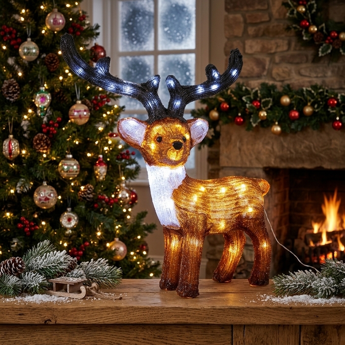 Декоративный олень, GLOBAL CHRISTMAS, 40 см, Коричневый, Светодиодные лампы