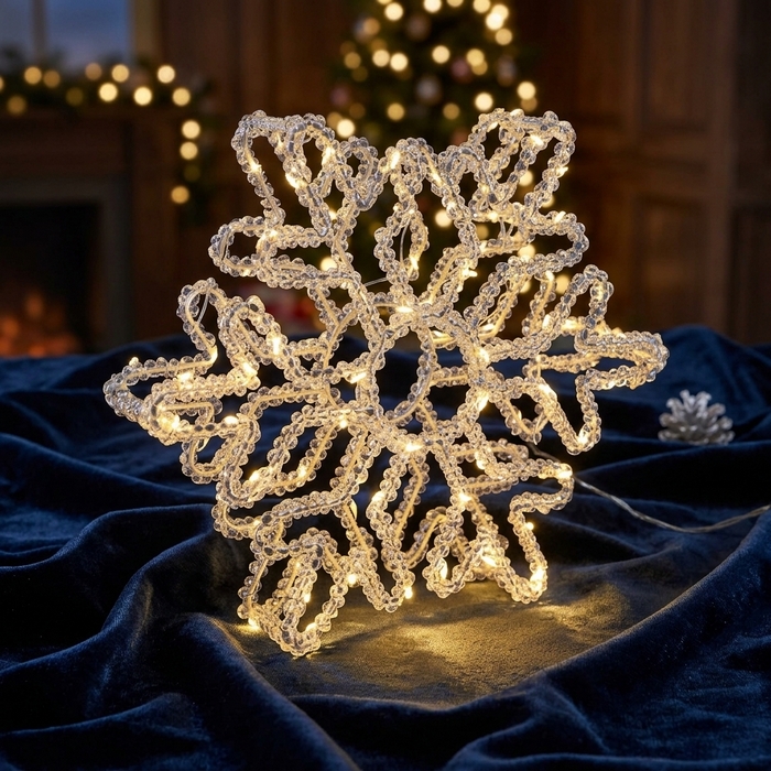 Светодиодная фигурка хлопья, GLOBAL CHRISTMAS, Золотистый, 20 cм, Теплый Свет, Металл/Ткань