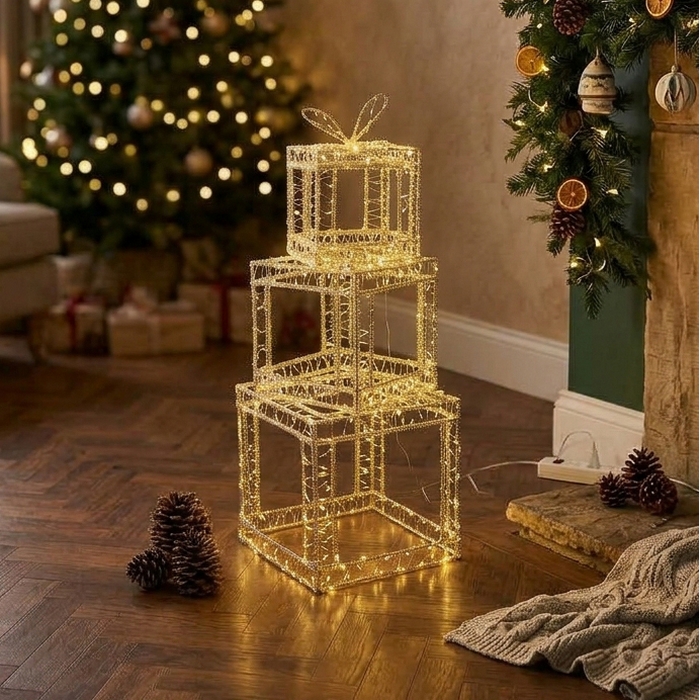 Декоративный набор в коробке, GLOBAL CHRISTMAS, Теплый Белый, 3 шт, 20 см, 25 cм, 30 см