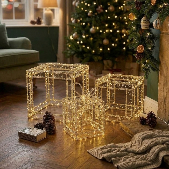 Декоративный набор в коробке, GLOBAL CHRISTMAS, Теплый Белый, 3 шт, 20 см, 25 cм, 30 см