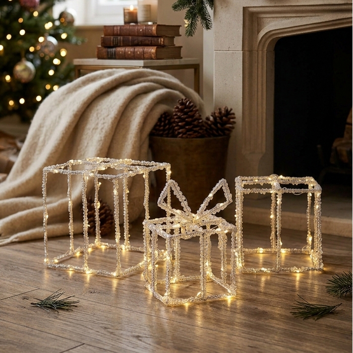 Декоративный набор в коробке, GLOBAL CHRISTMAS, Теплый Белый, 3 шт, 11cм, 14 cm, 17 cm