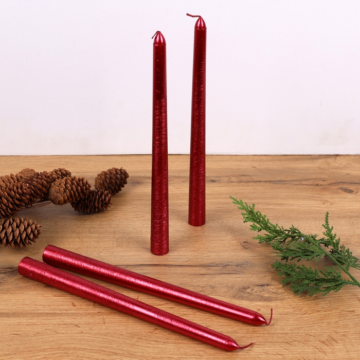 Set of candles, GS, 4 pcs, 25cm, Red, Paraffin