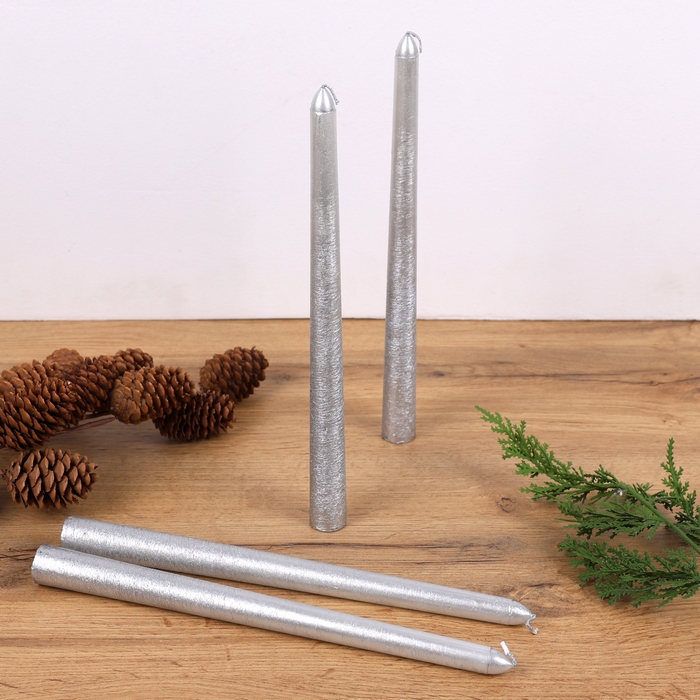 Set of candles, GS, 4 pcs, 25cm, Silver, Paraffin