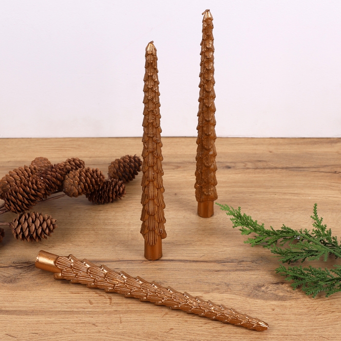 Set of candles, GLOBAL CHRISTMAS, 3 pcs, 25 cm, Golden, Paraffin, 2.1 cm