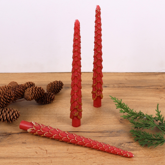 Set of candles, GLOBAL CHRISTMAS, 3 pcs, 25 cm, Red, Paraffin, 2.1 cm