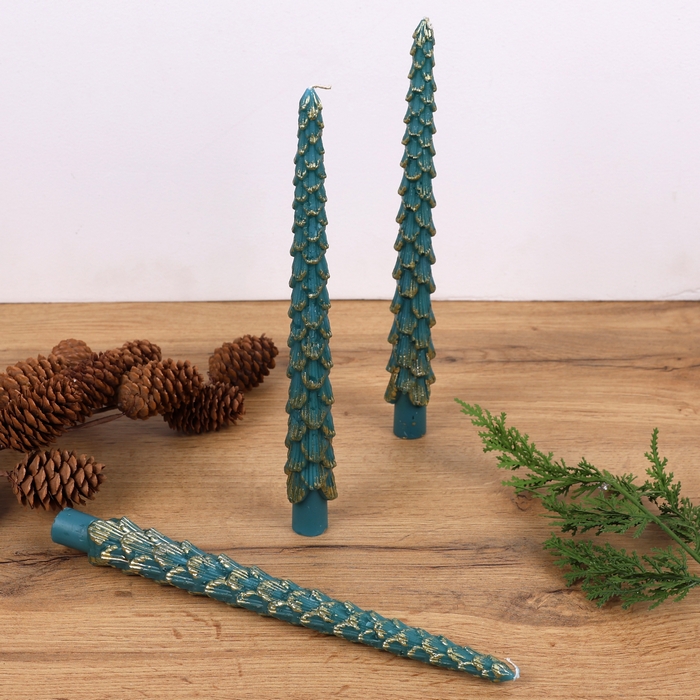 Set of candles, GLOBAL CHRISTMAS, 3 pcs, 25 cm, Green, Paraffin, 2.1 cm