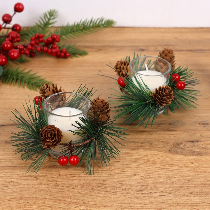 Decorative candles set, GLOBAL CHRISTMAS, 7 cm, Green, Paraffin