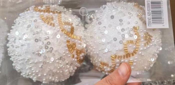 Набор елочных шаров, GLOBAL CHRISTMAS, 2 шт, 10 cm, Белый/Золотистый
